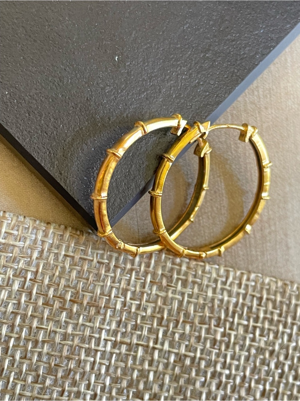 1 inch 925 Sterling silver Bamboo Hoops!! Gold Finish!! - Picture 4 of 14